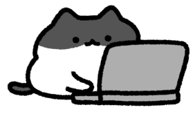 a line sticker of a tuxedo cat on a laptop.