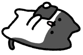 a line sticker of a tuxedo cat lying on its back, on its phone or tablet device.