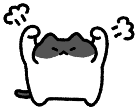 a line sticker of a tuxedo cat looking angry, arms raised in the air.