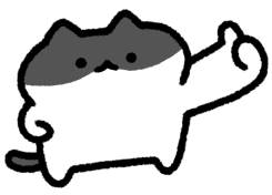 a line sticker of a tuxedo cat giving a big thumbs up.