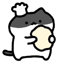 a line sticker of a tuxedo cat wearing a chef's hat, holding a ball of dough.