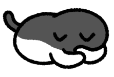 a line sticker of a tuxedo cat curled up, with its face tucked in its paws.